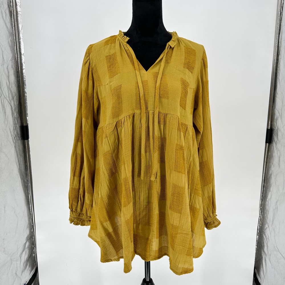 Umgee Mustard Yellow Checker Tunic Top - Picture 7 of 9